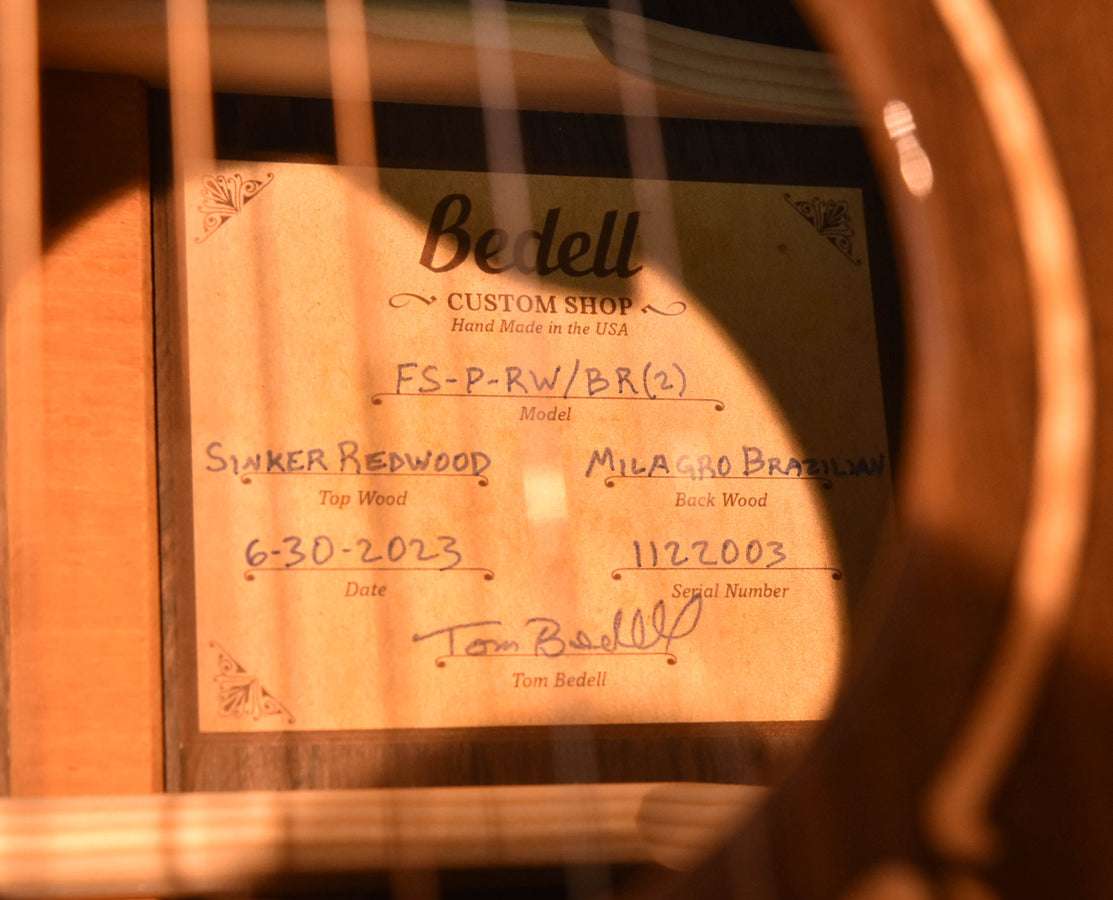 Bedell Fireside Parlor Ocean Sinker redwood and Milagro Brazilian Rosewood Acoustic Guitar