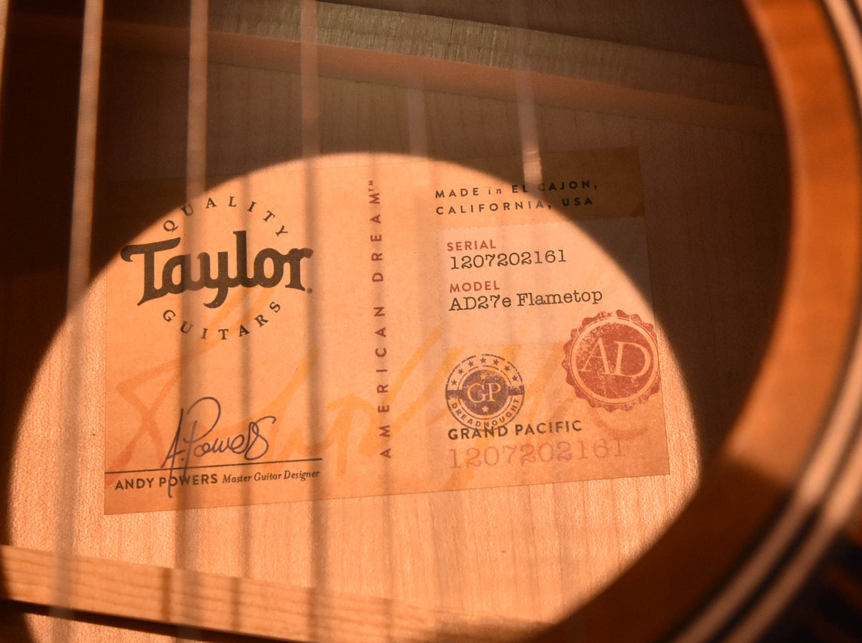 Used Taylor AD27e Flametop Big Leaf Maple Shaded Edgeburst ES2 Acoustic Guitar