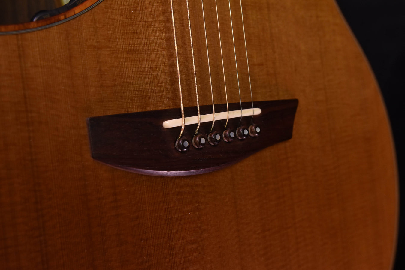 Used McPherson acoustic guitar, bridge with strings and top hardware detail