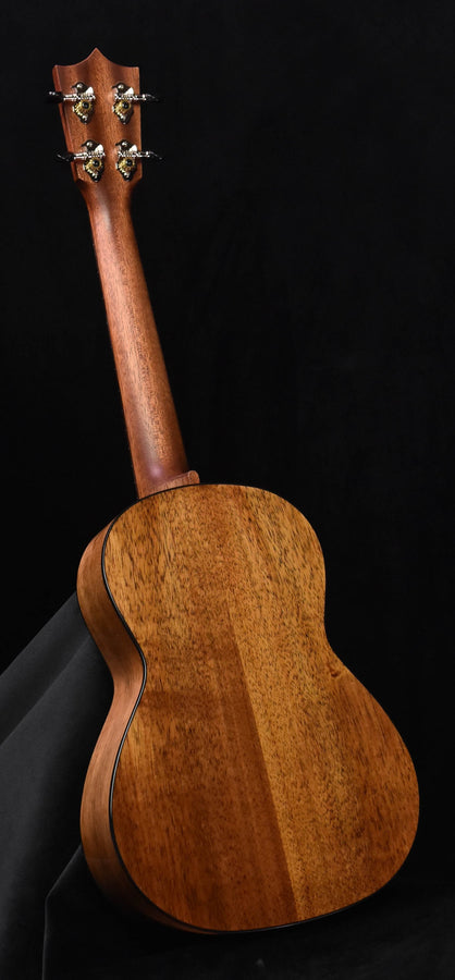 Koa ukulele with headstock and body shown fully