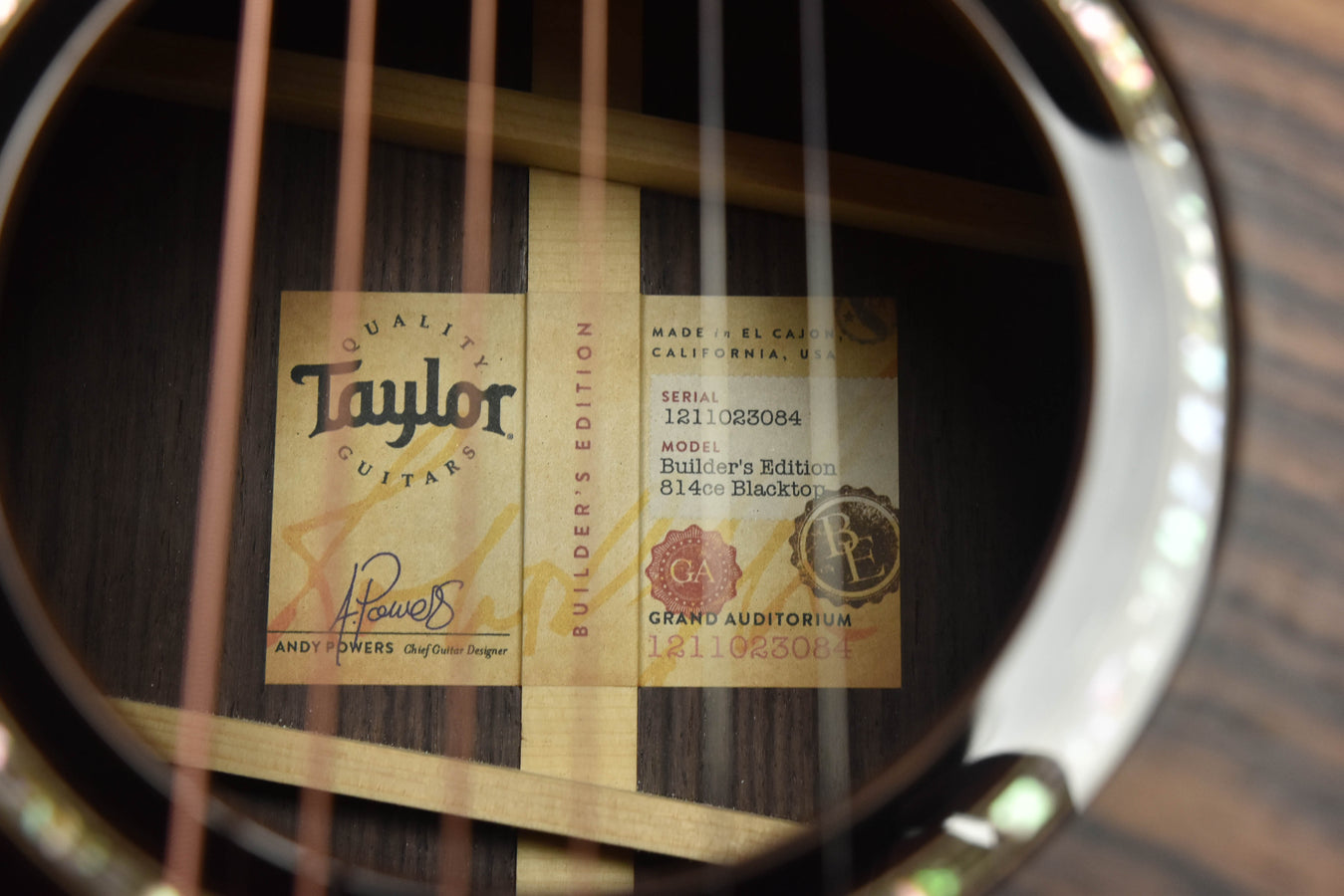 Taylor 814CE Builder's Edition Limited Blacktop Edition Acoustic Guitar- Adirondack Spruce Top