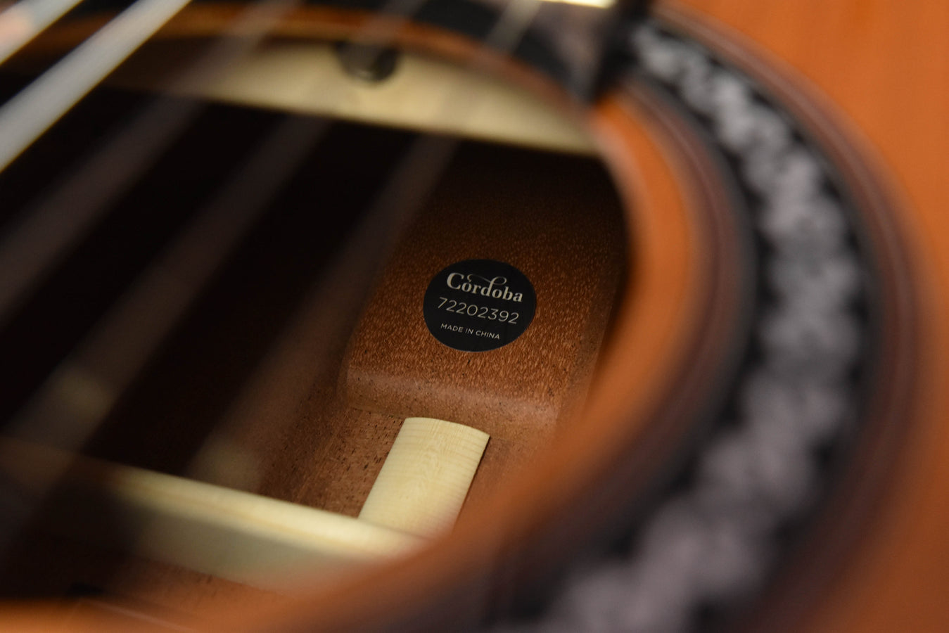 C9 Parlor classical guitar identification label on cedar top
