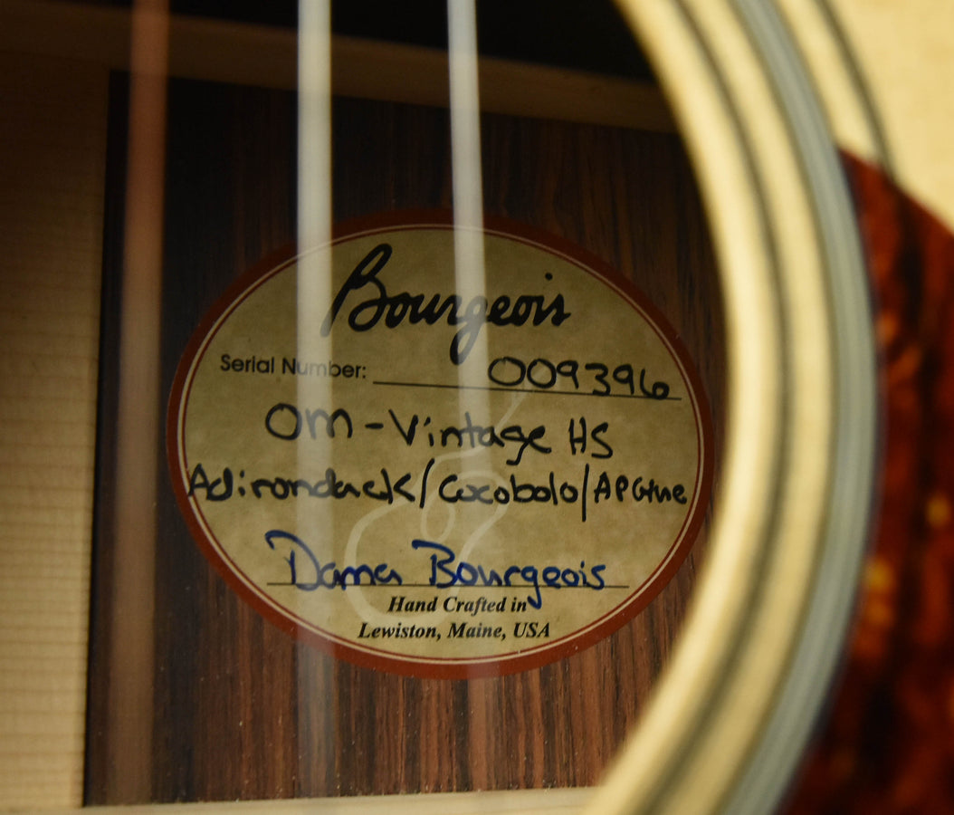 Used Bourgeois OM Vintage Heritage Series Adirondack Spruce/Cocobolo. Hide Glue Acoustic Guitar