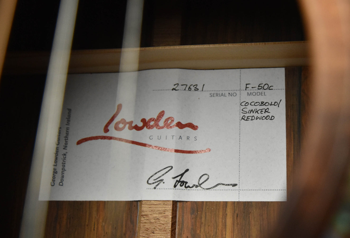 Lowden F-50C Sinker Redwood and Cocobolo Cutaway Acoustic Guitar