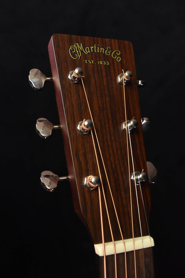 Used Martin acoustic guitar headstock front with gold tuners and logo