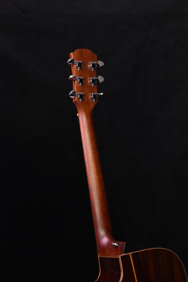 Acoustic-electric guitar neck and headstock in side view, glossy finish