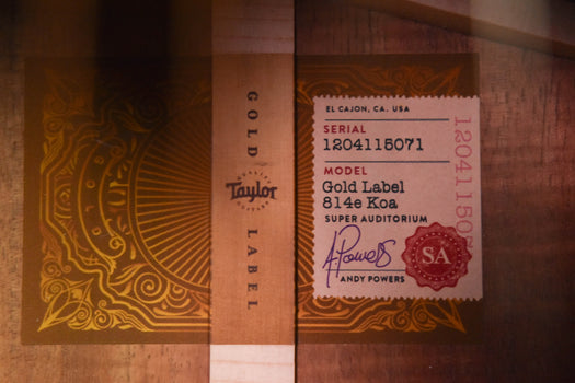 taylor gold label 814e torrefied sitka spruce/ koa acoustic guitar