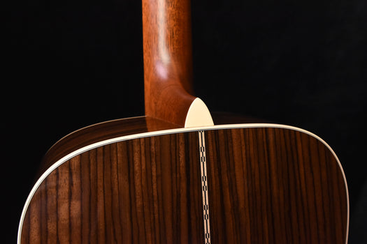 d-28e upper bout and neck joint, dark wood grain with white top binding
