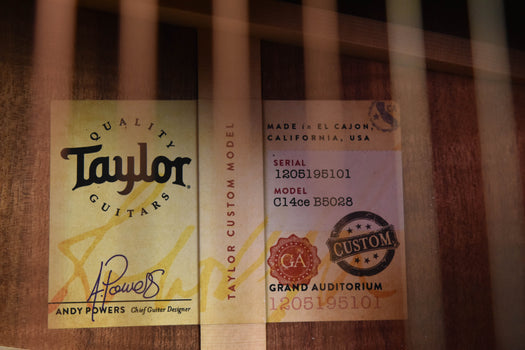 taylor custom shop c14ce custom ga cedar and koa acoustic guitar