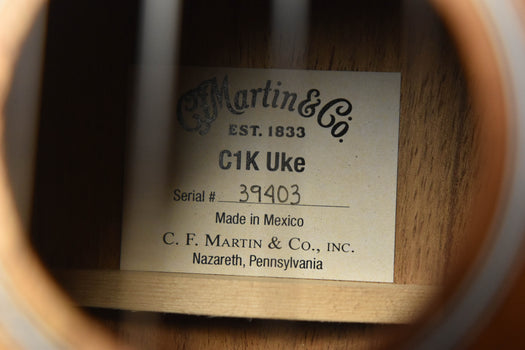 c1k ukulele label with serial number 39403 and made in mexico