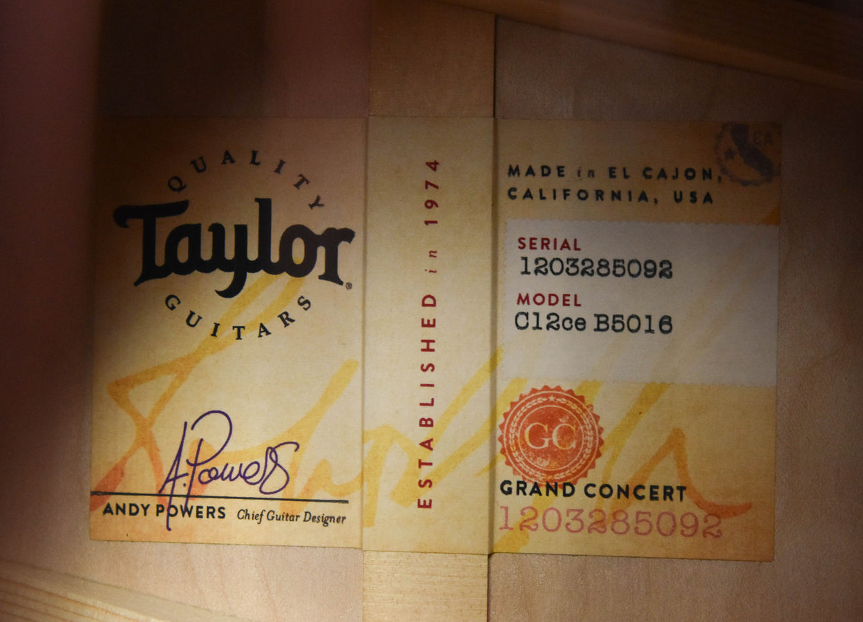 Taylor Custom Grand Concert Sinker Redwood and Quilted Maple 12 Fret Acoustic Guitar