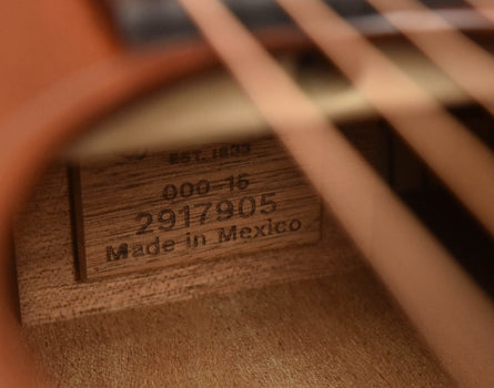 back label marking 'made in mexico' on the guitar