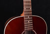 Fretboard with dot inlays and frets, close-up on guitar neck