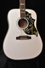 Alpine White Gloss acoustic guitar body with sound hole, hummingbird pickguard, and bridge