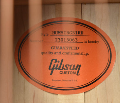 custom shop label: style hummingbird and number 23015063