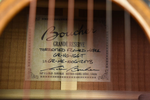 used boucher grand reserve 000 12 fret slot head acoustic guitar gr-hg-166-t torrefied flamed maple, torrefied adirondack spruce top