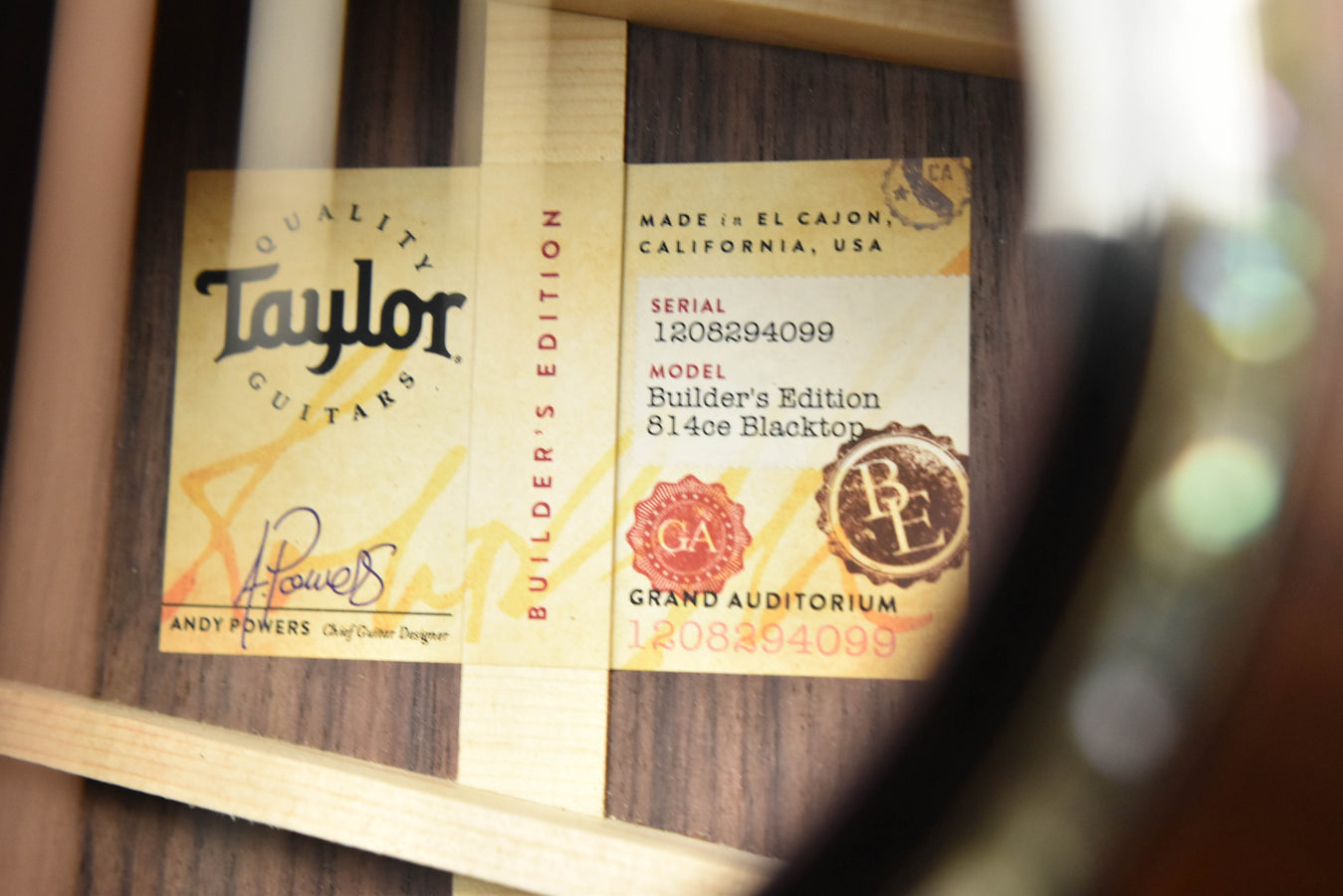 Taylor 814CE Builder's Edition Blacktop Acoustic Guitar- Adirondack Spruce top Top