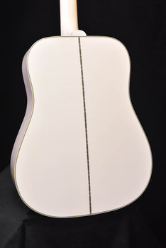 alpine white glossy acoustic-electric guitar back with central seam and binding border