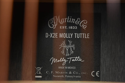 martin d-x2e molly tuttle headstock back label with logo and 'made in mexico'