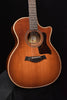 Honeyburst 12-string acoustic guitar body and sound hole, angled front view