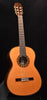 Classical guitar with natural wood finish, decorative rosette, front view.