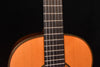 Classical guitar fretboard and neck, string close-up.