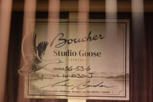 studio goose series headstock label with printed model and serial details