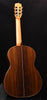 Classical guitar back with dark wood finish and center seam, full view.
