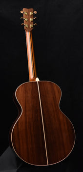yamaha jumbo acoustic guitar body back, dark wood finish with center seam
