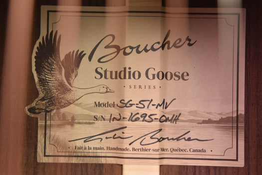 boucher studio goose model sg-51-mv authenticity label with signature and text