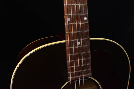 j-45 acoustic guitar neck with frets and dot inlays, rosewood fingerboard