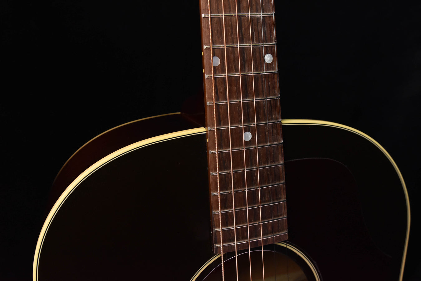 J-45 acoustic guitar neck with frets and dot inlays, rosewood fingerboard