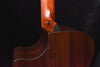 Acoustic guitar side body and neck joint with glossy dark wood finish