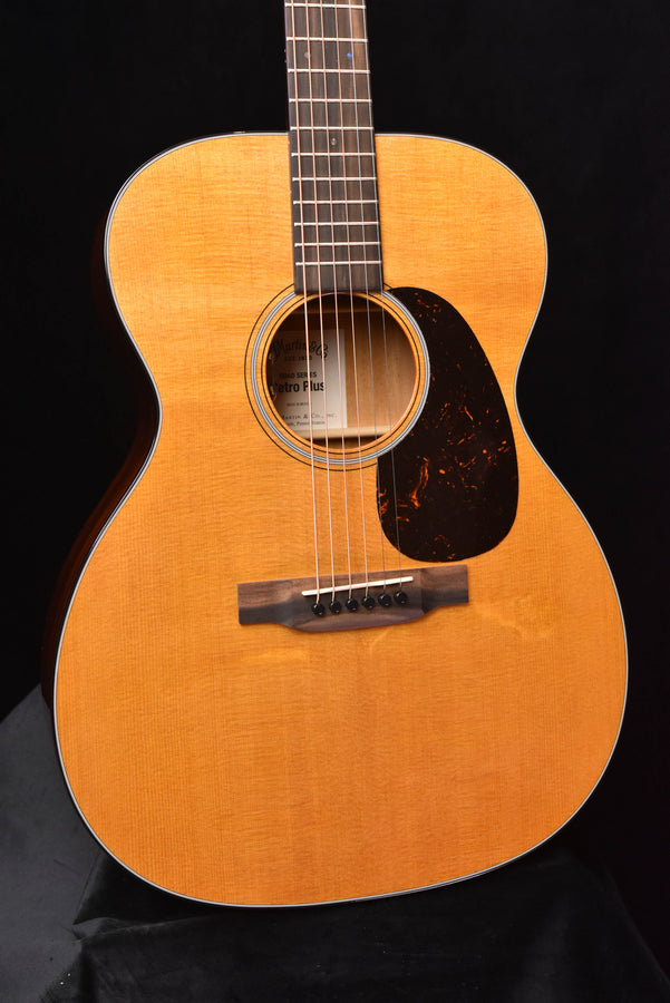 Retro Plus acoustic-electric guitar body front view with tortoise pickguard and soundhole