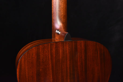 retro plus guitar back close-up near neck joint and shoulder with wood grain