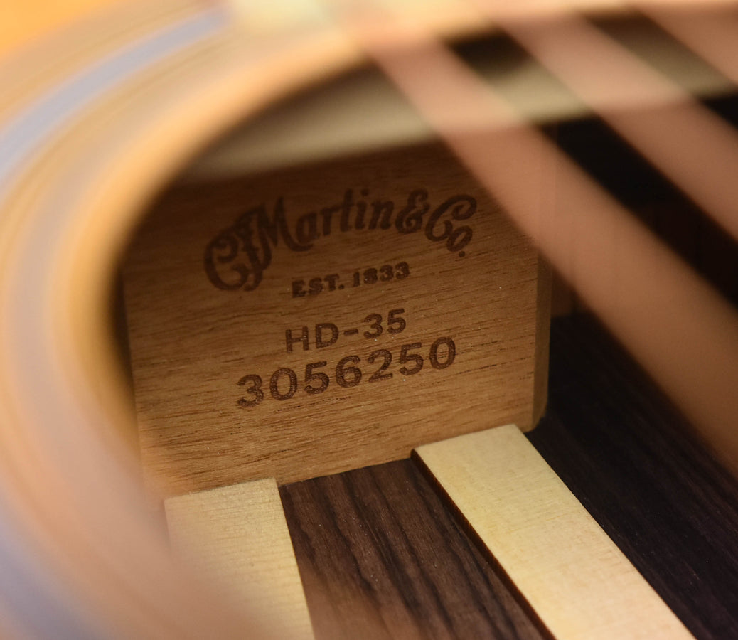 Martin HD-35 guitar neck heel stamp reading HD-35 and 3056250