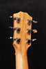 Honeyburst acoustic-electric guitar headstock, tuning machines in close-up