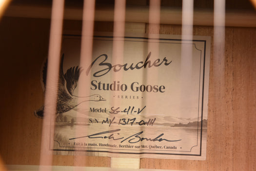 acoustic guitar model label reading boucher studio goose on paper decal