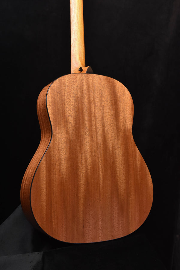 Acoustic guitar back with natural wood grain and dark side binding