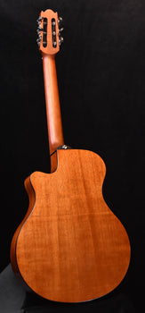 acoustic-electric crossover guitar body, natural wood finish, nylon strings