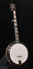 Five-string banjo with white head and dark metal rim, full instrument view