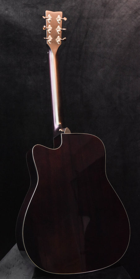 Acoustic guitar back, dark finish, cutaway body shape