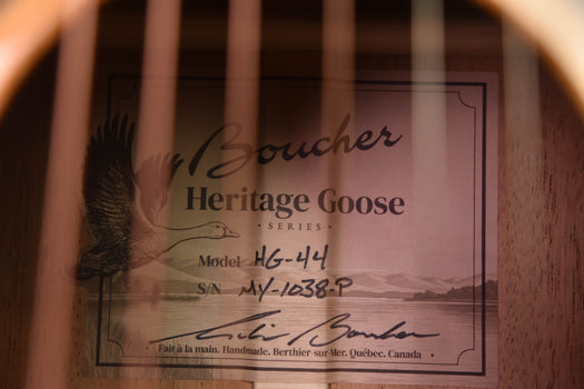 boucher hg-44heritage goose parlor acoustic guitar-  torrefied adirondack spruce and mahogany