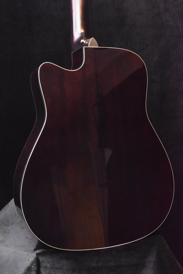Acoustic guitar back with neck and cutaway, dark wood finish