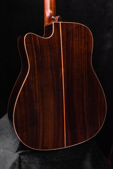 front view of acoustic/electric guitar body with single round soundhole and natural top
