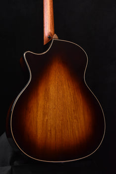 acoustic guitar back with lighter center grain and arched silhouette