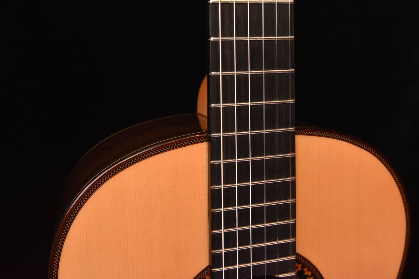 Jose Ramirez classical guitar neck and upper body with spruce top and decorative rosette border