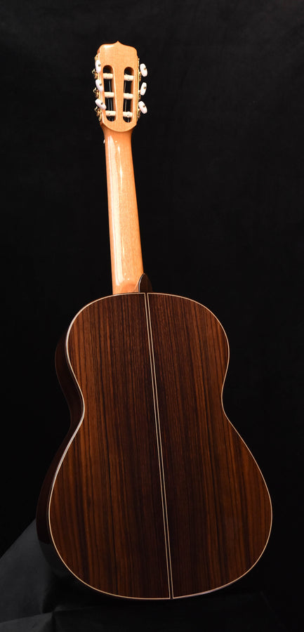 Jose Ramirez classical guitar back with dark wood finish, center seam, and headstock