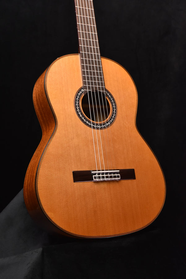 Cordoba parlor classical guitar body with decorative rosette and black bridge