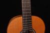 Classical guitar neck and frets above sound hole with decorative rosette